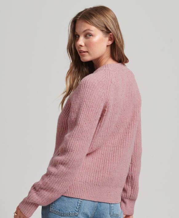 kadınlar Superdry pembe tüvit nervürlü sıfır yaka kazak NNTB3952