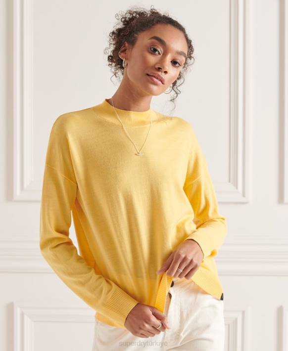 kadınlar Superdry sarı merinos balıkçı yaka kazak NNTB6650