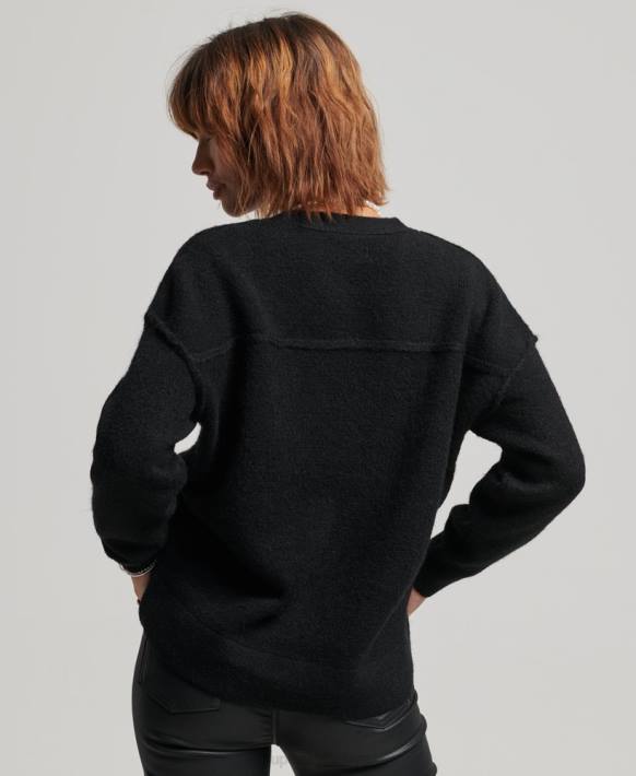 kadınlar Superdry siyah büyük beden v yaka hırka NNTB3965