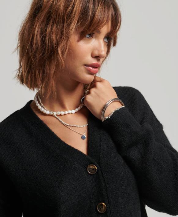 kadınlar Superdry siyah büyük beden v yaka hırka NNTB3965