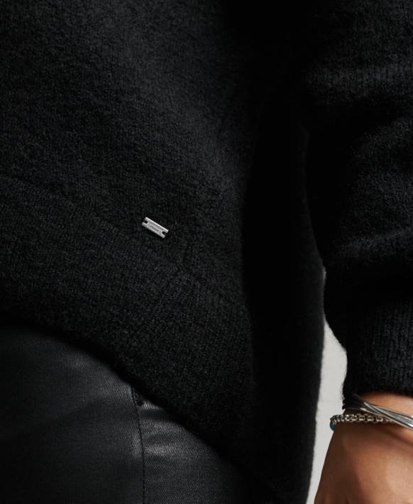 kadınlar Superdry siyah büyük beden v yaka hırka NNTB3965