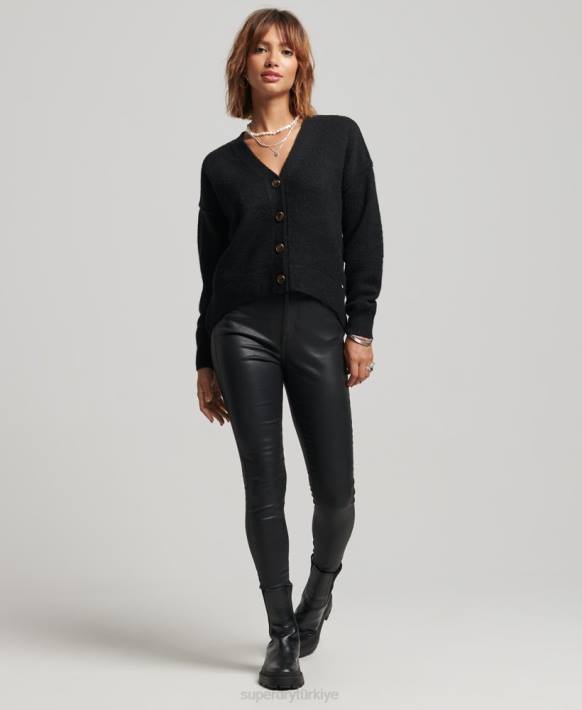 kadınlar Superdry siyah büyük beden v yaka hırka NNTB3965