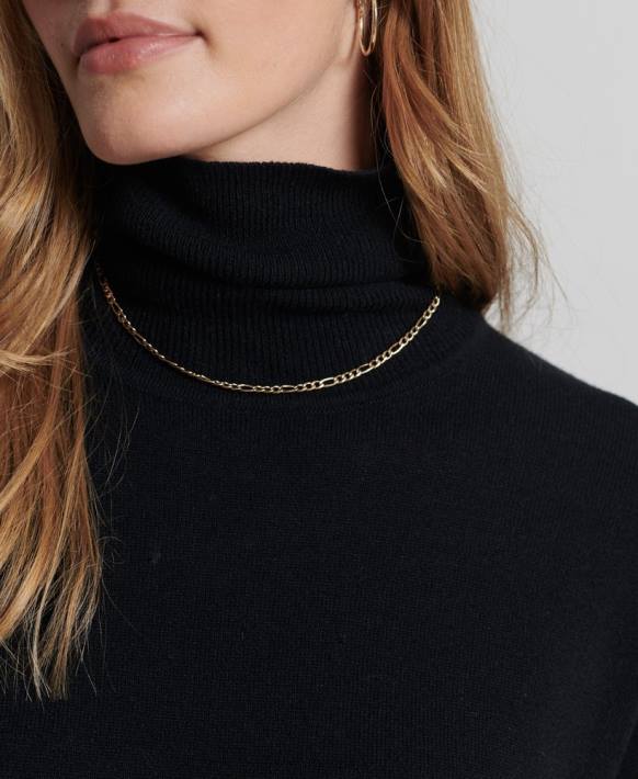 kadınlar Superdry siyah kuzu yünü kıvrık yakalı kazak NNTB4029