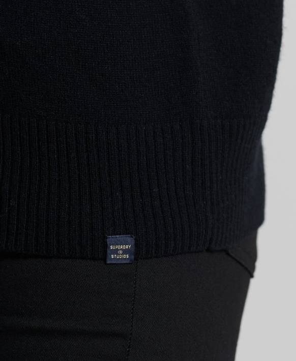 kadınlar Superdry siyah kuzu yünü kıvrık yakalı kazak NNTB4029