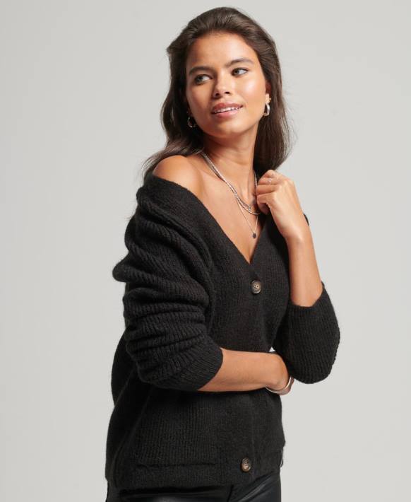 kadınlar Superdry siyah temel süper yumuşak hırka NNTB3962