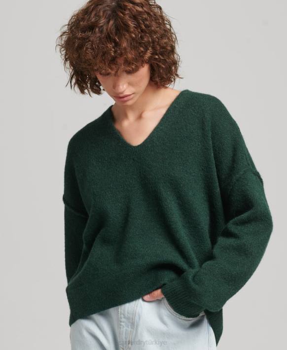 kadınlar Superdry yeşil büyük beden v yaka kazak NNTB3961
