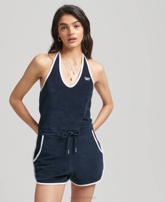 kadınlar Superdry Donanma eski boyundan bağlamalı havlu tulum NNTB4100