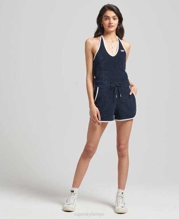 kadınlar Superdry Donanma eski boyundan bağlamalı havlu tulum NNTB4100
