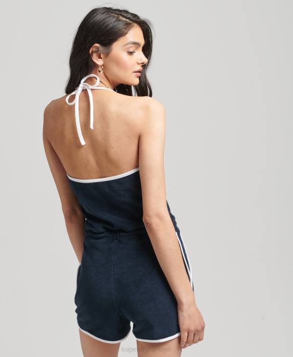 kadınlar Superdry Donanma eski boyundan bağlamalı havlu tulum NNTB4100