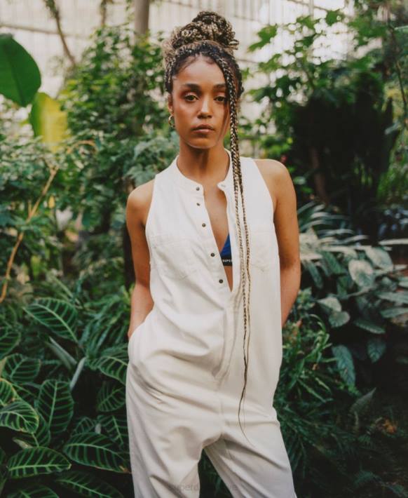 kadınlar Superdry beyaz tencel kolsuz tulum NNTB4105