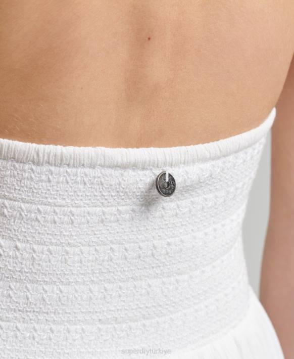 kadınlar Superdry beyaz vintage büzgülü boyundan bağlamalı tulum NNTB4101