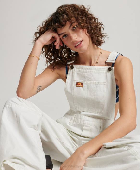 kadınlar Superdry krem eski marangoz tulumları NNTB4096