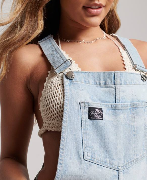 kadınlar Superdry mavi organik pamuk eski sıcak kısa kaba pamuklu tulum NNTB4092
