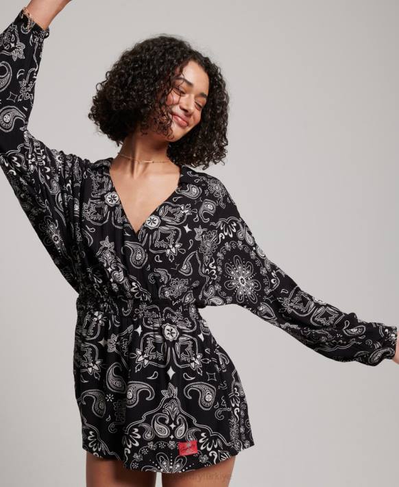 kadınlar Superdry siyah eski plaj tulumu NNTB4093