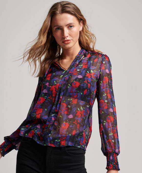 kadınlar Superdry Donanma stüdyo şifon üst NNTB3029