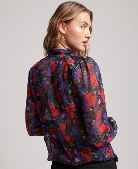 kadınlar Superdry Donanma stüdyo şifon üst NNTB3029