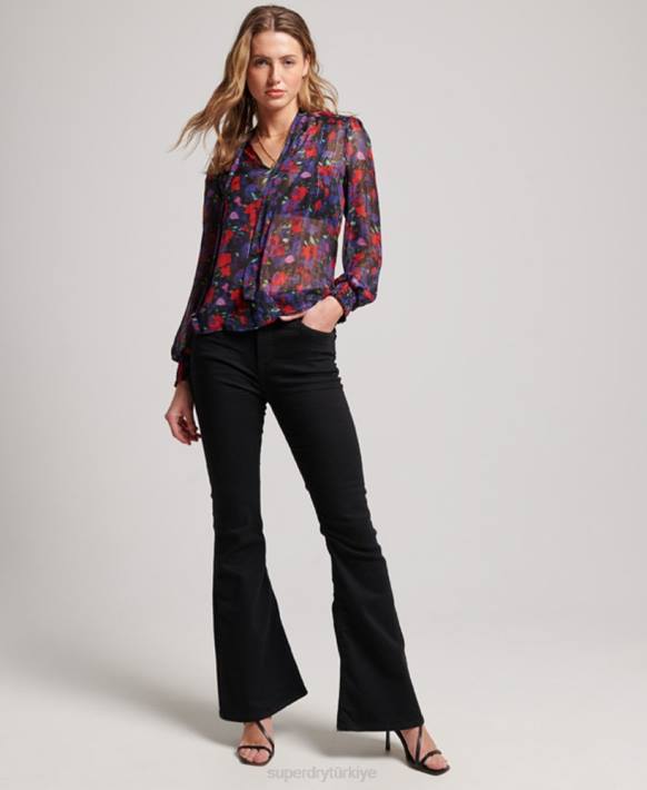 kadınlar Superdry Donanma stüdyo şifon üst NNTB3029