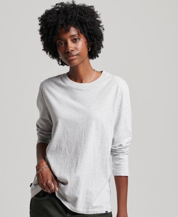 kadınlar Superdry açık gri organik pamuklu eski logo işlemeli üst NNTB6569