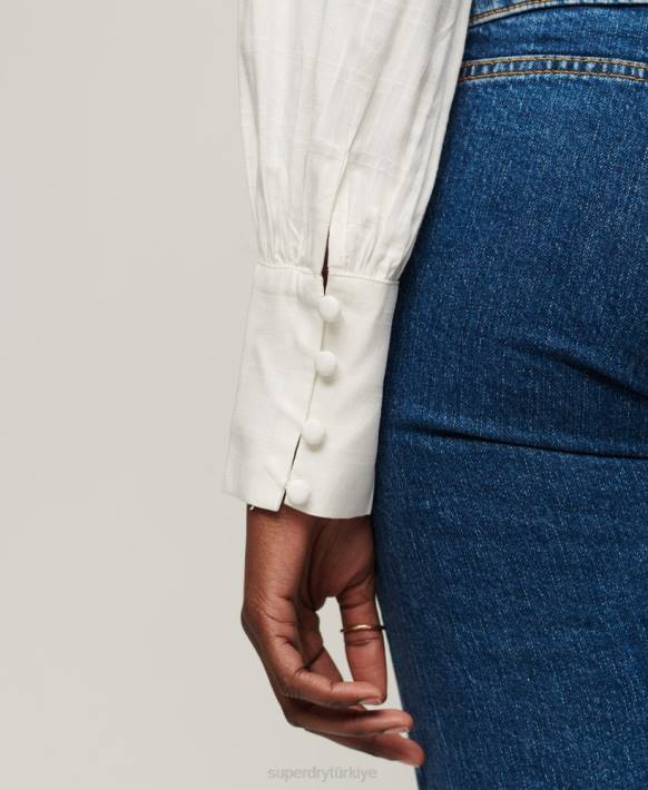 kadınlar Superdry beyaz stüdyo dantel üst NNTB2959