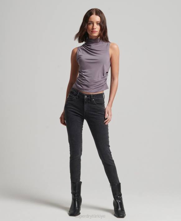 kadınlar Superdry gri dantelli jarse üst NNTB2903