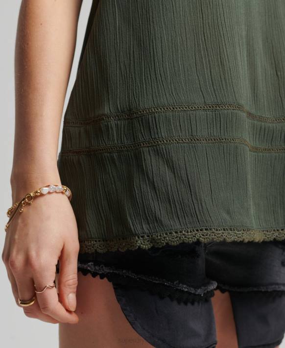 kadınlar Superdry haki vintage plaj cami top NNTB6691