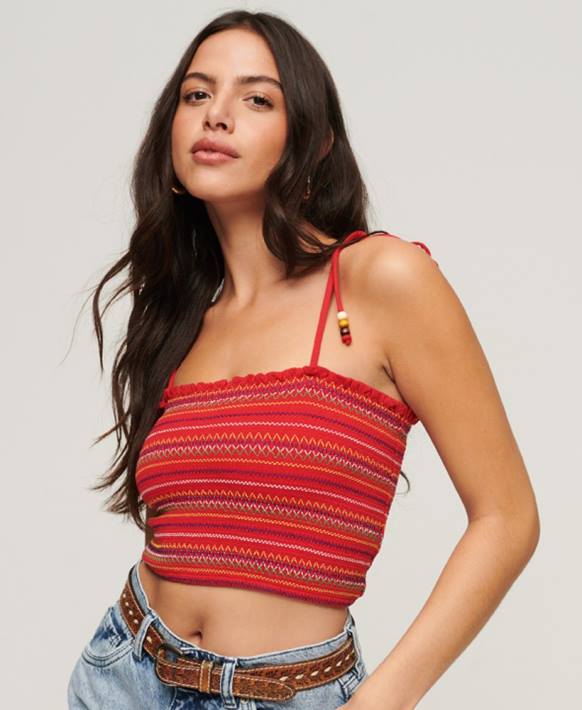 kadınlar Superdry kırmızı işlemeli önlüklü cami top NNTB2041