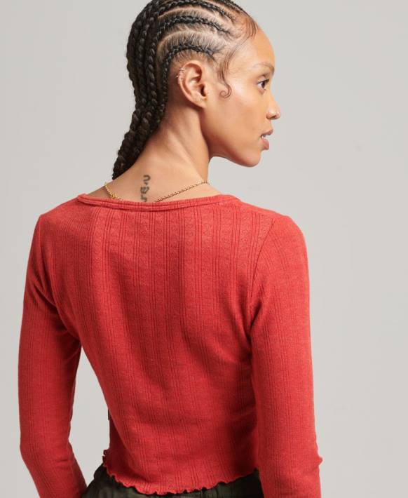 kadınlar Superdry kırmızı organik pamuklu vintage puantiyeli crop top NNTB6688