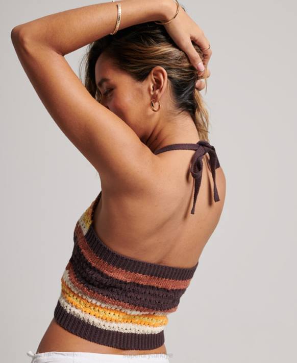 kadınlar Superdry kahverengi tığ halter üst NNTB2873