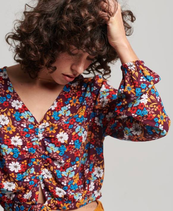 kadınlar Superdry kahverengi vintage kravat önü üst NNTB2956