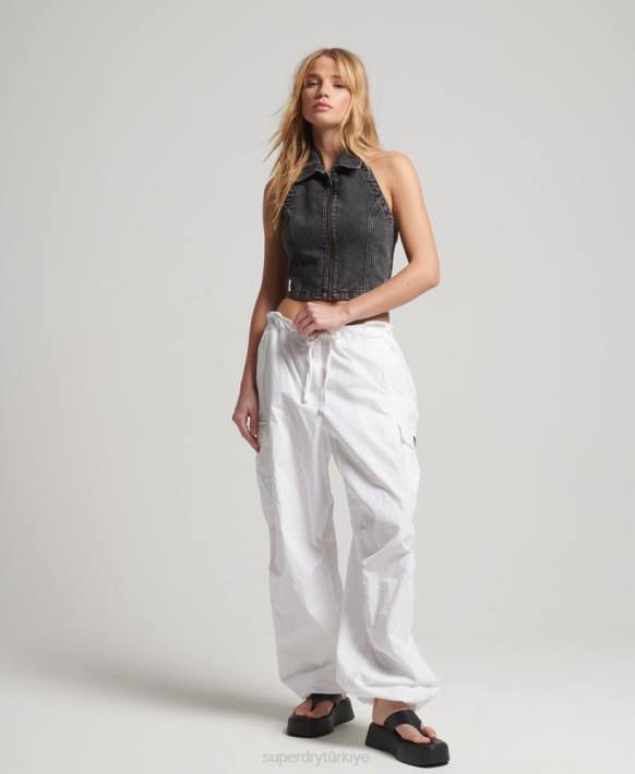 kadınlar Superdry koyu gri yakalı fermuarlı kot top NNTB2946