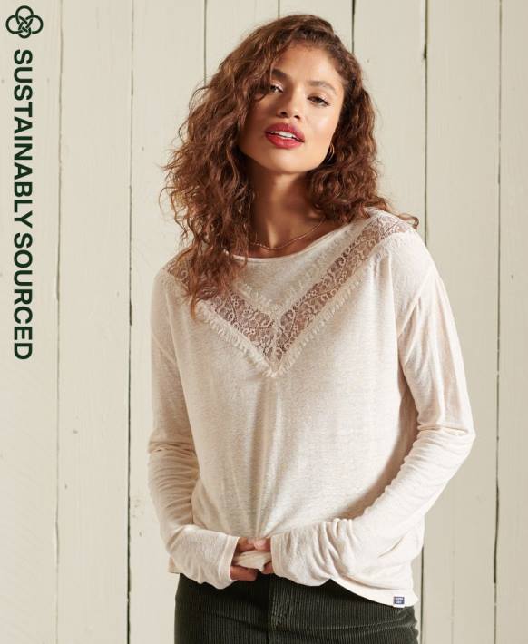 kadınlar Superdry krem zikzak dantel üst NNTB6760