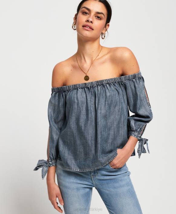 kadınlar Superdry mavi helena üst NNTB3069