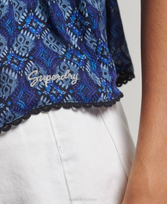 kadınlar Superdry mavi katmanlı cami üst NNTB2888