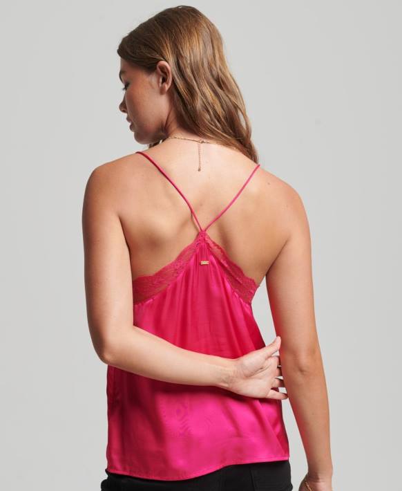 kadınlar Superdry pembe saten cami üst NNTB2923