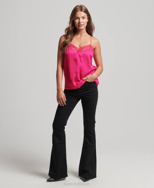 kadınlar Superdry pembe saten cami üst NNTB2923