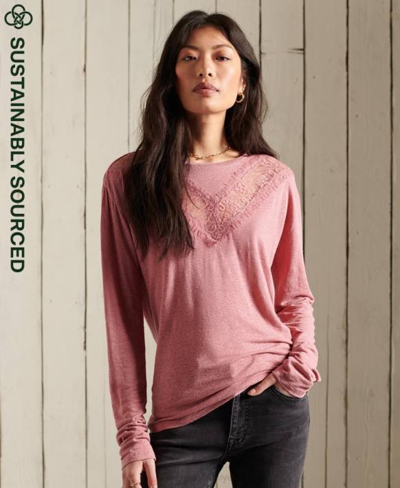 kadınlar Superdry pembe zikzak dantel üst NNTB6623