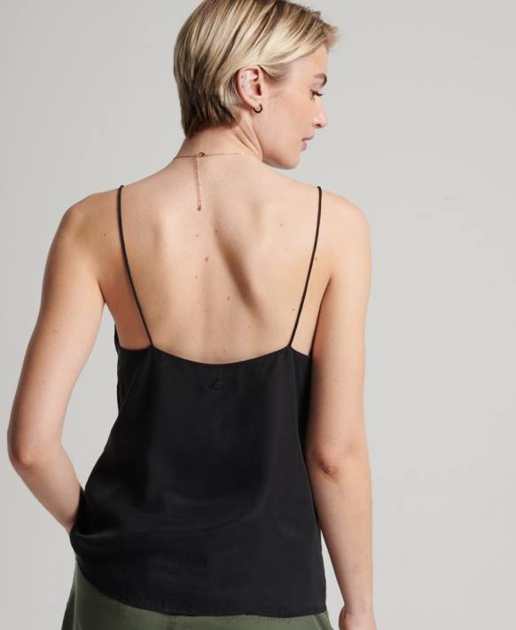 kadınlar Superdry siyah cupro straplez cami top NNTB3046
