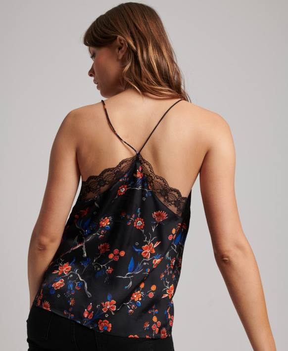 kadınlar Superdry siyah saten cami üst NNTB3030