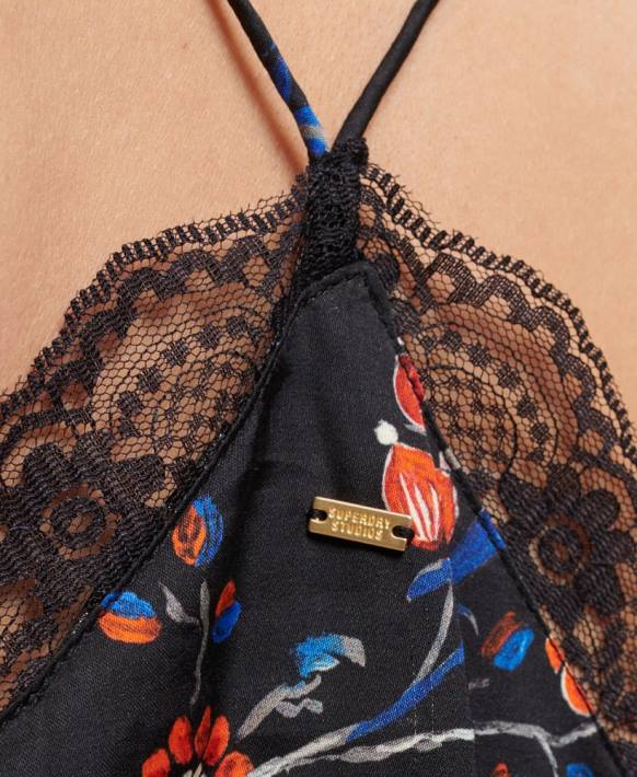 kadınlar Superdry siyah saten cami üst NNTB3030