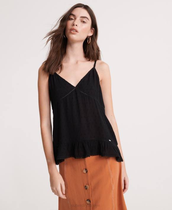 kadınlar Superdry siyah yazlık dantelli cami top NNTB6776