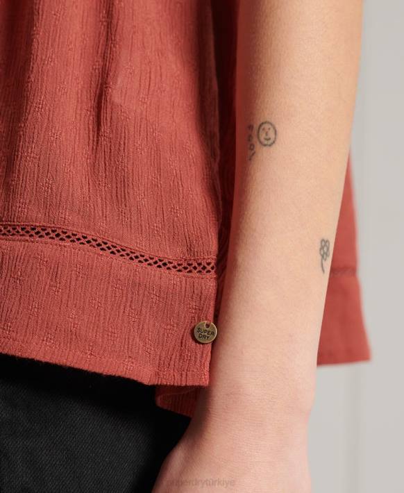 kadınlar Superdry turuncu alana cami üst NNTB3044